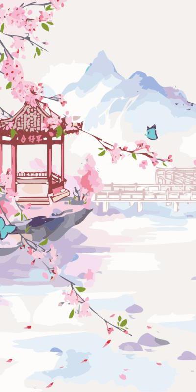 Chinese art prints Nature landscape, Mountain and Lake painting.