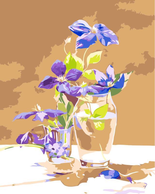 Purple dendrobium orchid stalk with leaves in watercolor