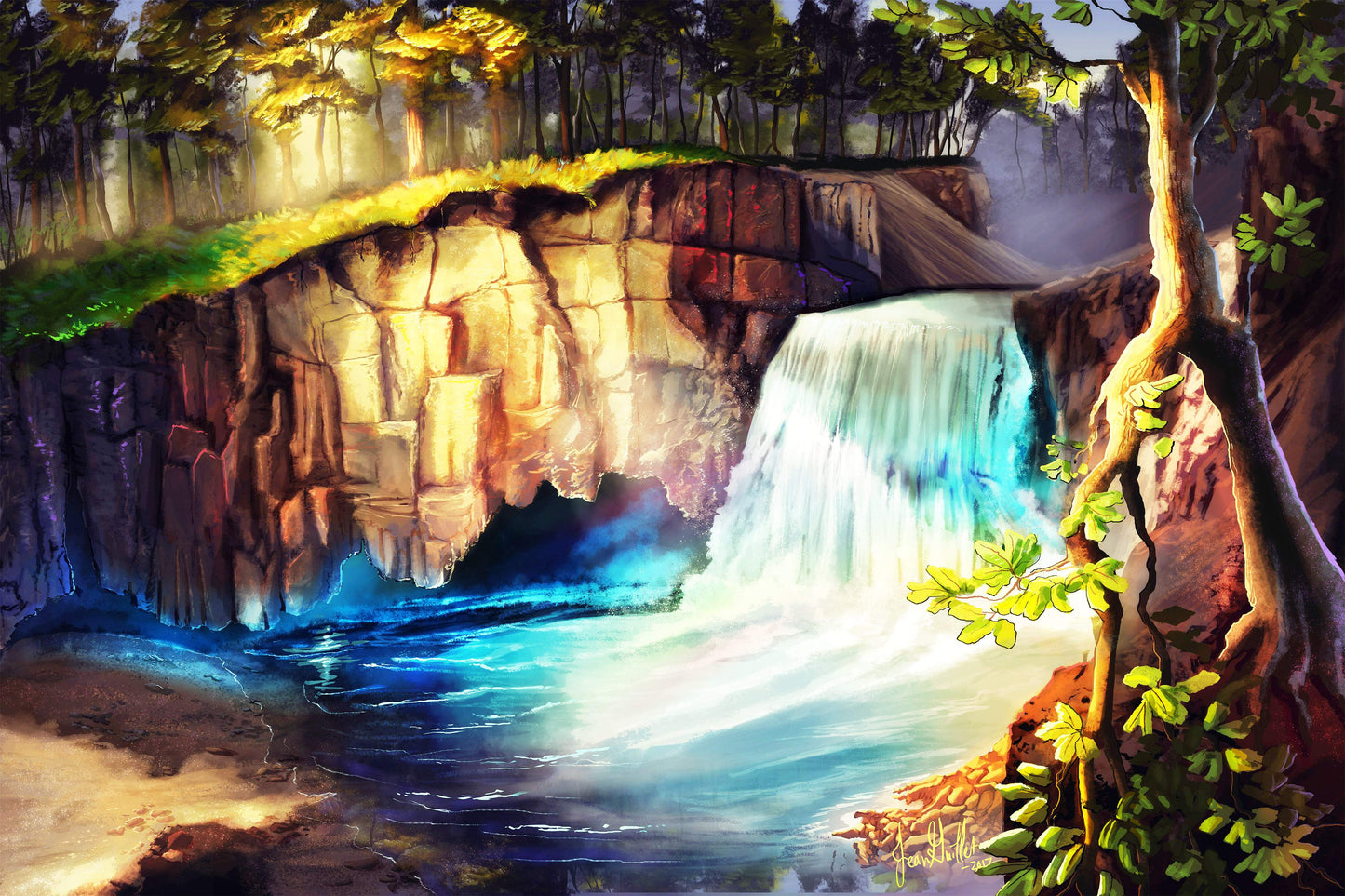 Rainbow Falls - Art by Jean Guillet