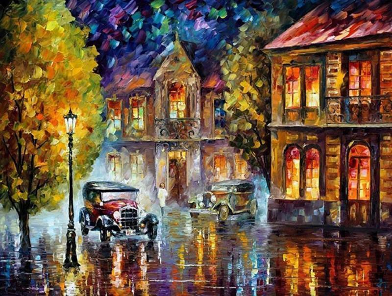 Car In The Rain Colorful DIY Painting - All Paint by numbers
