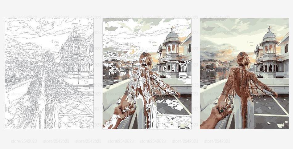 Romantic Travel Painting With Paint by Numbers Kit DIY