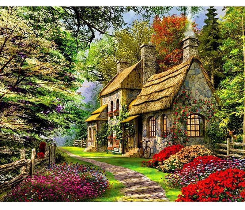 Beautiful Greenery and Flowers Painting - All Paint by numbers