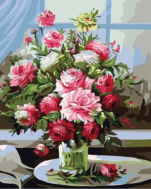 24 Framed and unframed Flowers Paintings - All Paint by numbers