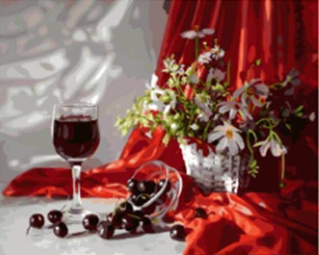 Still Life Flower Basket & Wine Glass