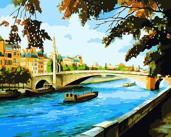 boat in the city paint by number set