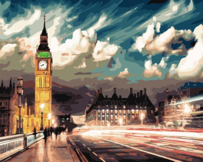 London Street View with Cloudy Sky