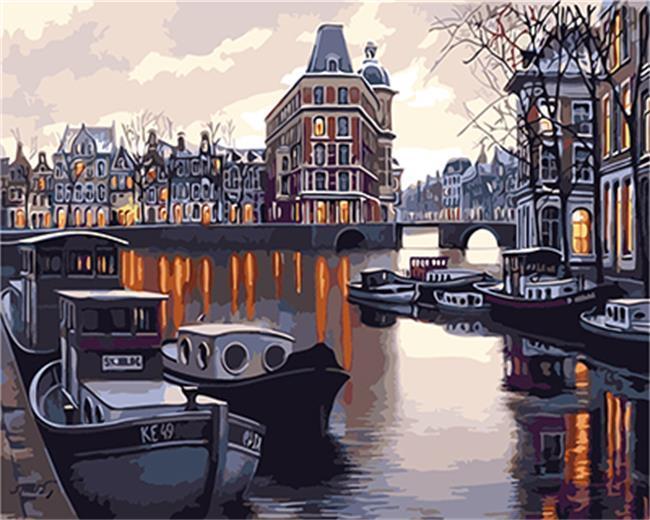 A Landscape with Boats & River - All Paint by numbers