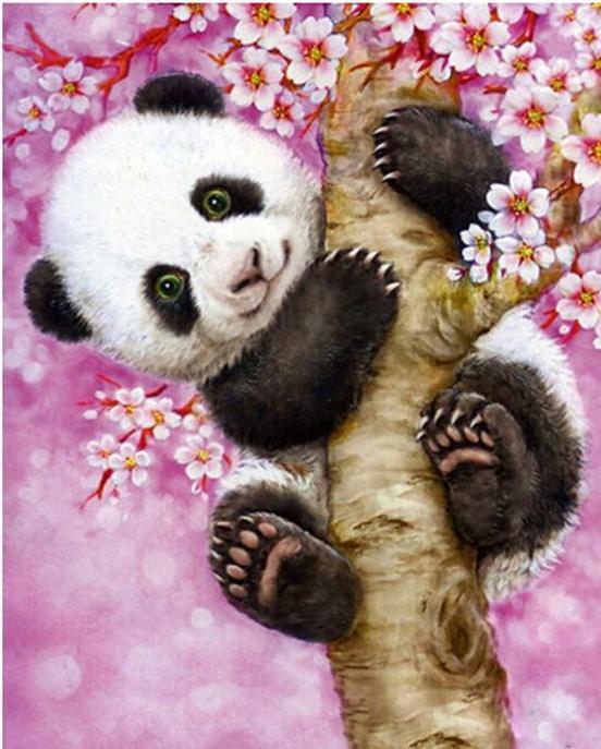 Cute Baby Panda Hanging on the Tree - Paint by Numbers - All Paint by numbers