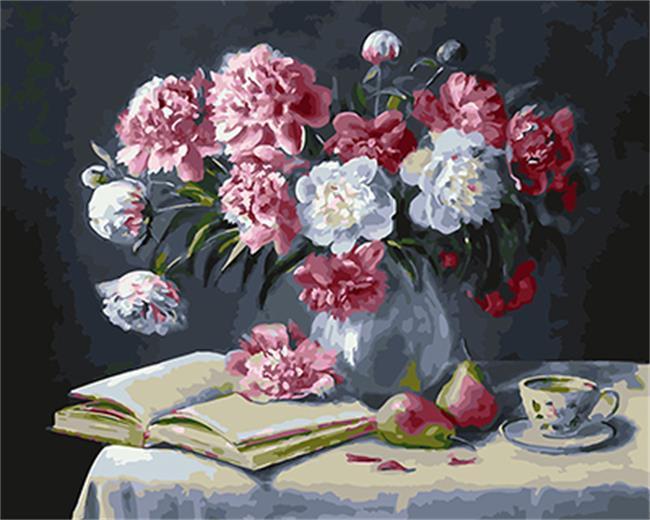 Flower Pot with Book & Cup of Tea - All Paint by numbers