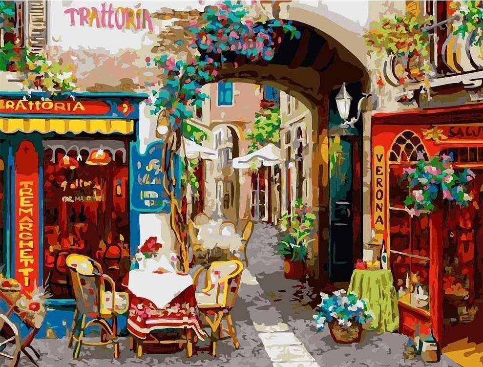 A Colorful Street View Paint By Numbers Kit - All Paint by numbers