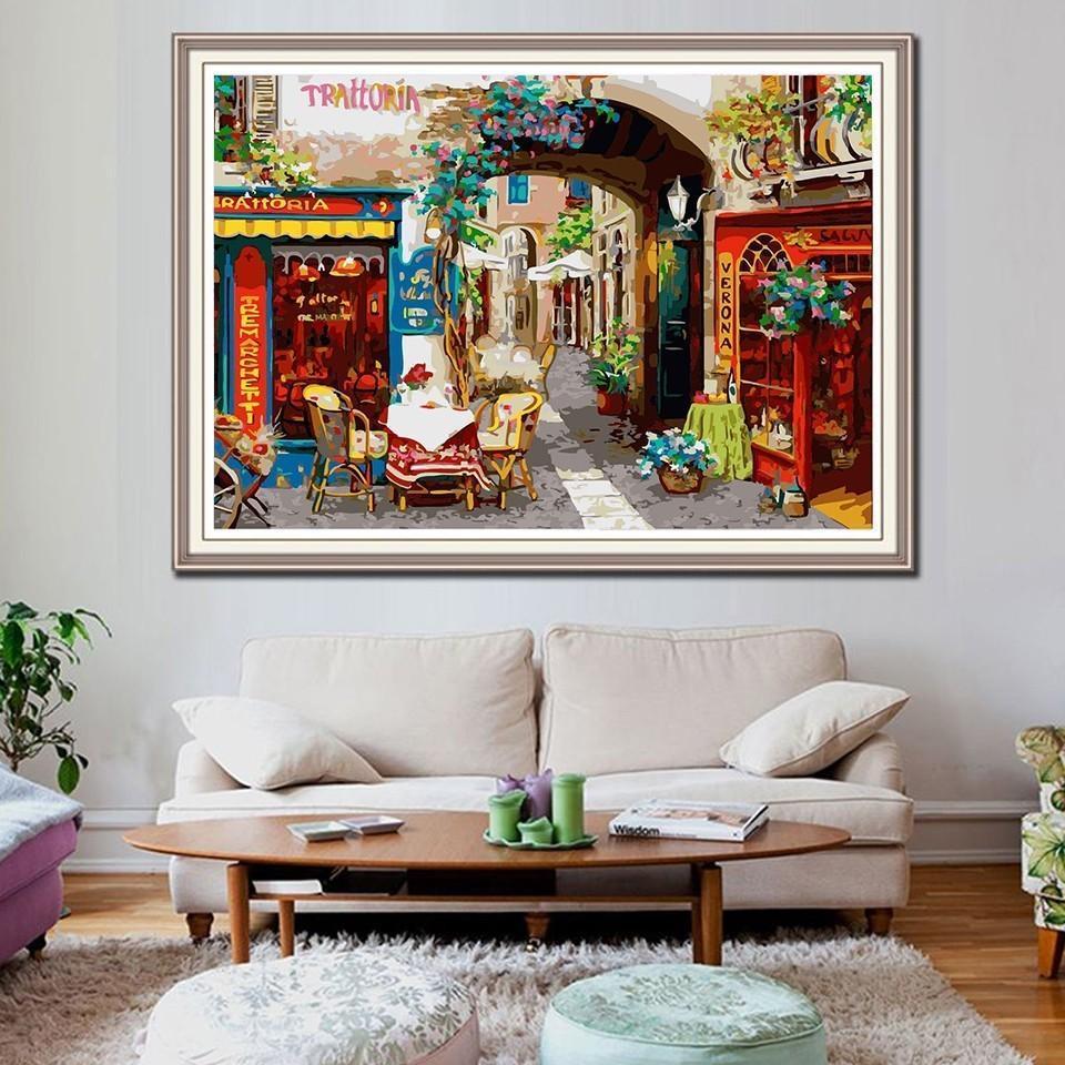 A Colorful Street View Paint By Numbers Kit - All Paint by numbers