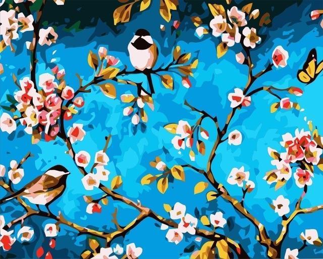 White Flowers on Bushes - All Paint by numbers