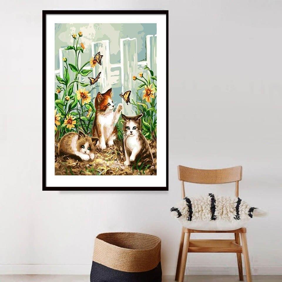 Cats playing with Butterflies - All Paint by numbers