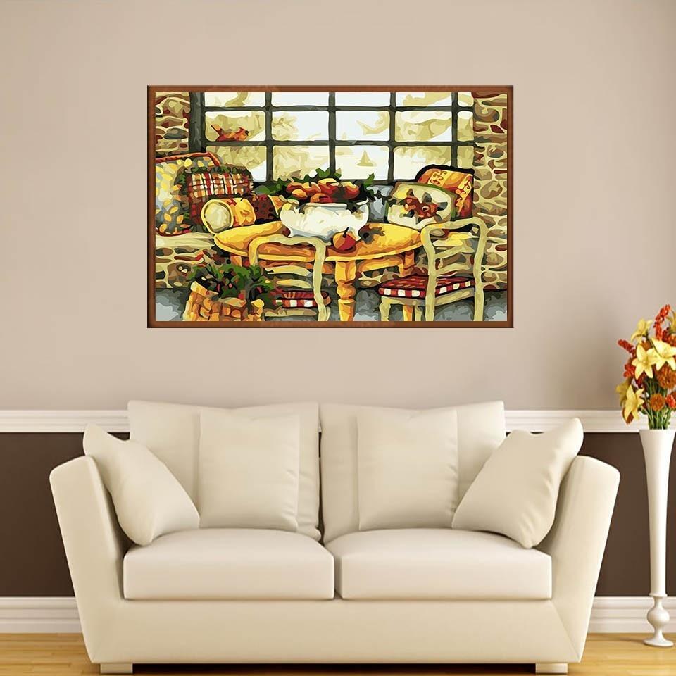 Dinning Table & Basket full of Fruits - All Paint by numbers