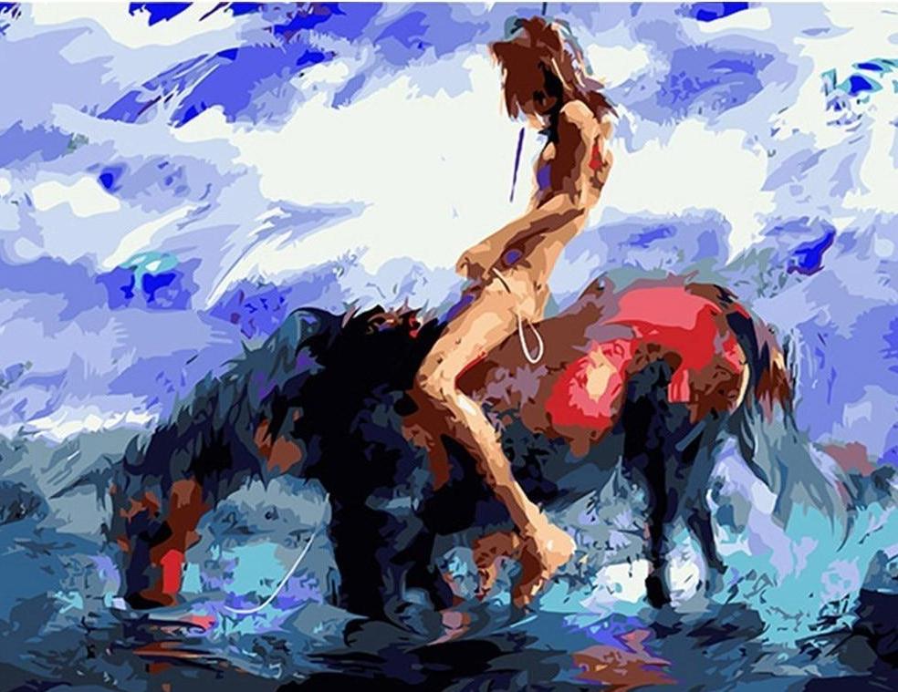 Horse Riding Warrior Girl - All Paint by numbers