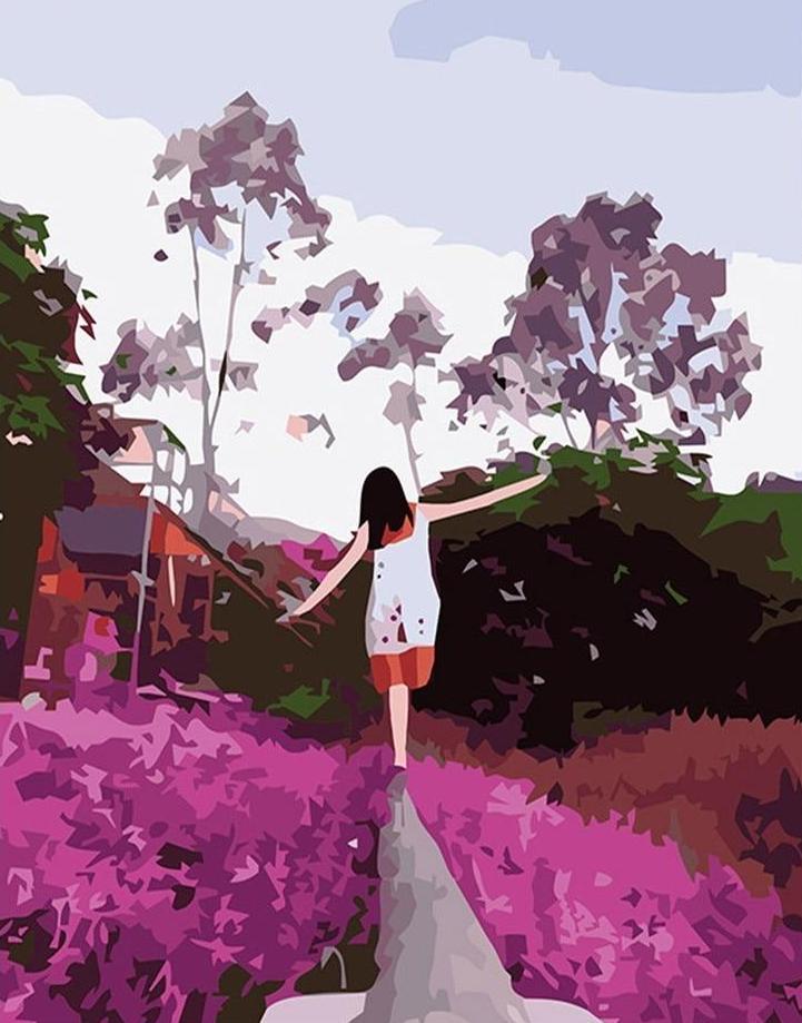 A Girl Walking in Flowers - All Paint by numbers
