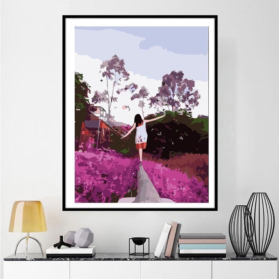 A Girl Walking in Flowers - All Paint by numbers