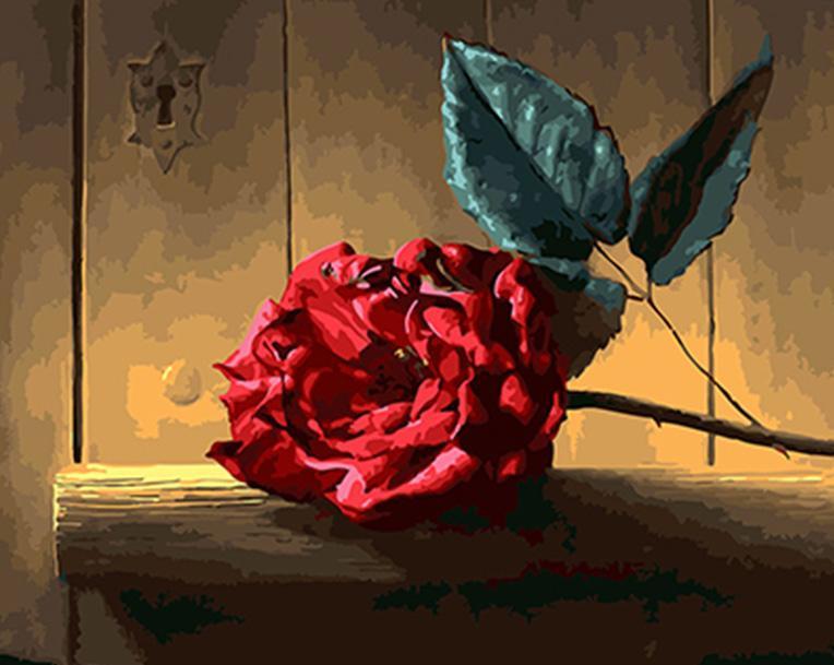 A Red Rose & Green Leaves - All Paint by numbers