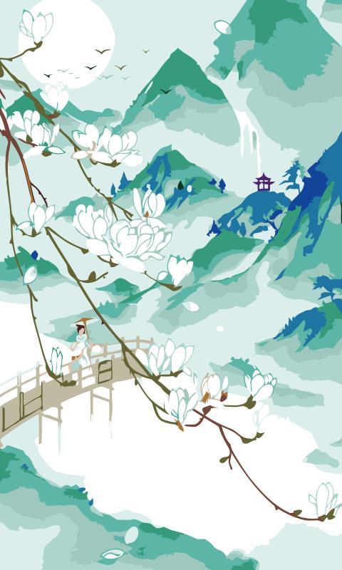 Chinese art prints Nature landscape, Mountain and Lake painting.