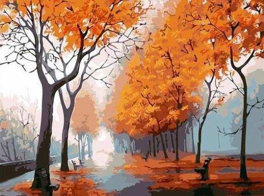 Autumn Trees Street View - All Paint by numbers