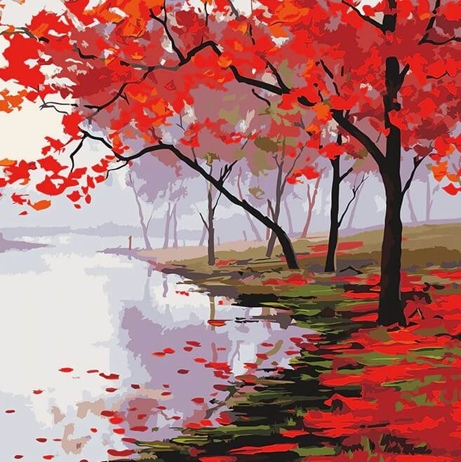Autumn Trees by the Lake - All Paint by numbers