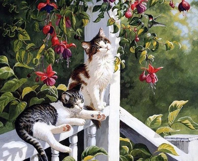 Cats Sitting in Balcony - All Paint by Numbers
