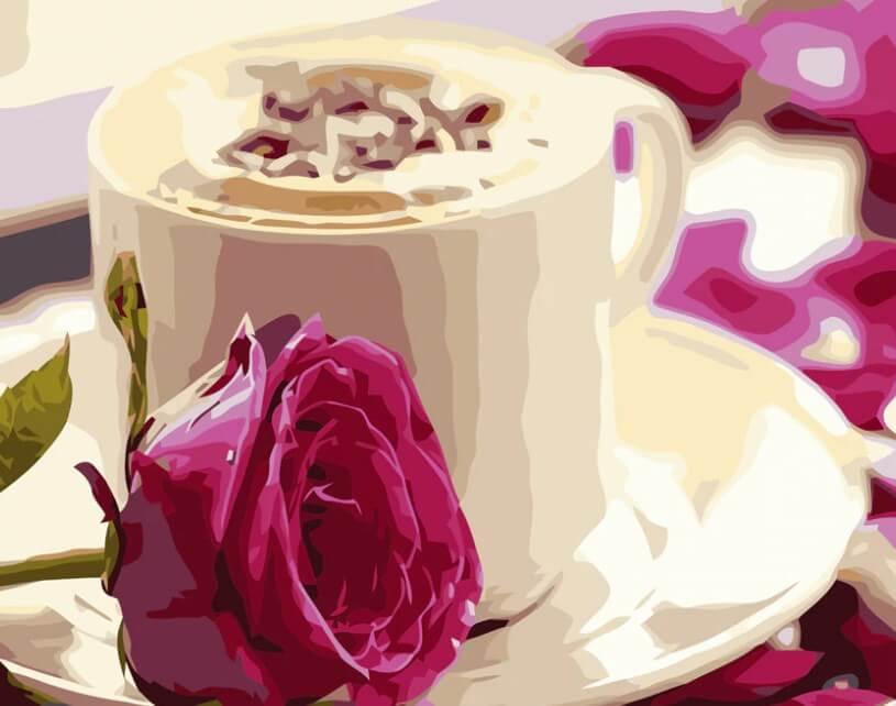 Coffee Cup & Pink Rose - All Paint by Numbers