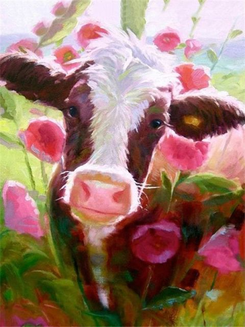 Cow In Flowers - Paint By Numbers