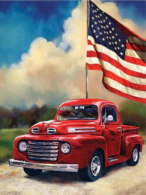 Ford with American Flag Easy Paint By Numbers