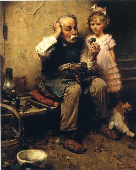 Norman Rockwell Cobbler Studying Doll's Shoe- Paint By Numbers