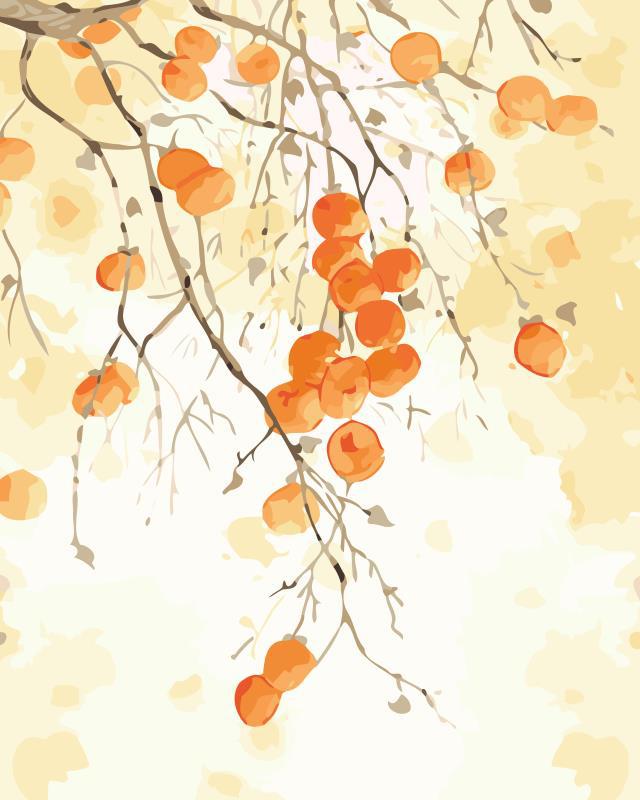 Persimmon tree with big orange fruits