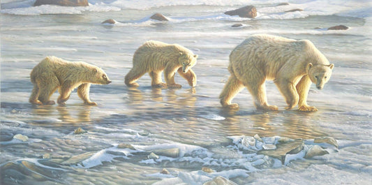 Polar Bear Mother with Cubs - Art by Eric Wilson