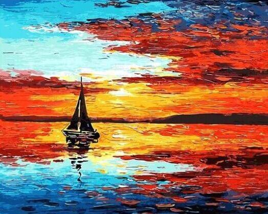 Sunset & Sailing Boat