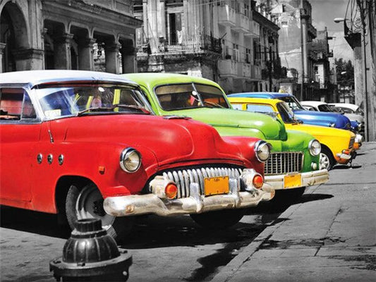 Vintage Cars In Old City Paint By Numbers