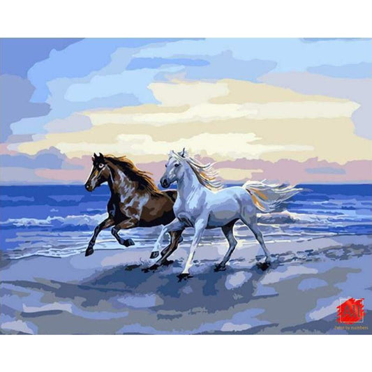 horses on the beach paint by number kit