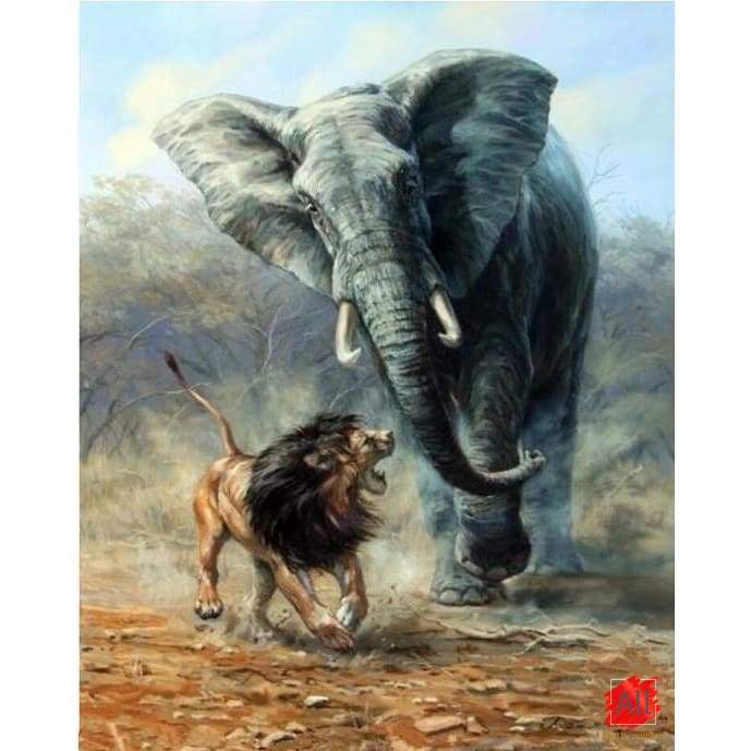 Paint By Numbers - Lion Vs Elephant