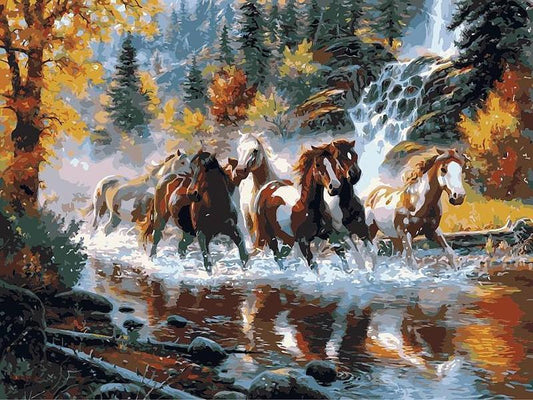 Horses Running in the River Painting DIY with Painting KIT - All Paint by numbers