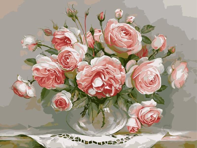 Pink Roses in Glass Vase DIY Painting - All Paint by numbers