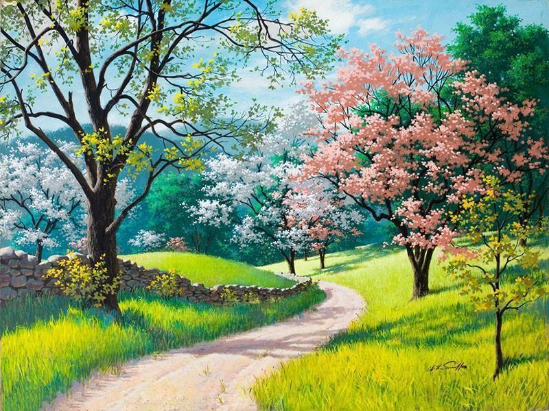 Stunning Scenery of beautiful Trees, Greenery and Mountains in the Background - DIY - All Paint by numbers