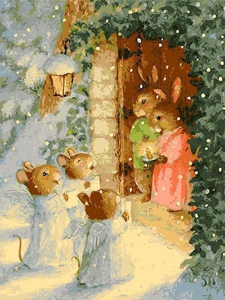 Cute Rabbits in the Snow Cartoon Painting - All Paint by numbers