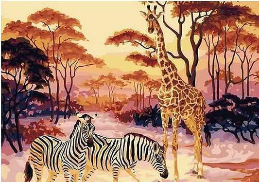 Vintage Giraffe, Zebra in Africa Painting By Numbers - All Paint by numbers