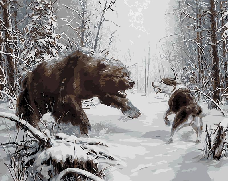 Brown Bear vs Wolf Painting by Numbers Kit - Paint it Yourself - All Paint by numbers