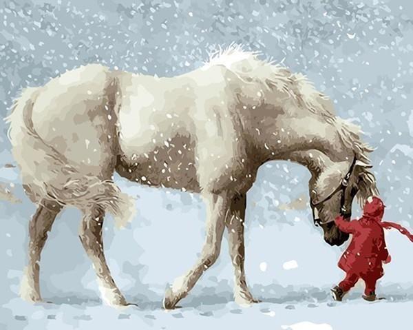 Beautiful White Horse in the Snow - All Paint by numbers