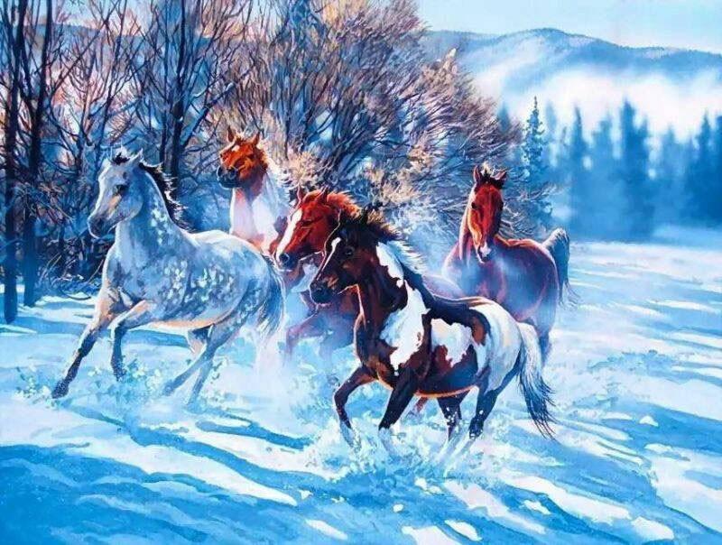 Horses Running in the Snow Painting - All Paint by numbers