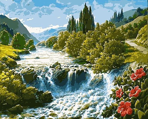 A Raging River Flowing Through the Green Lands - DIY Paint it - All Paint by numbers