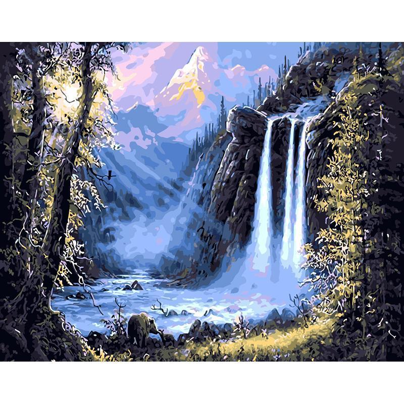 Mountain Waterfall Landscape DIY Painting By Numbers Kit - All Paint by numbers