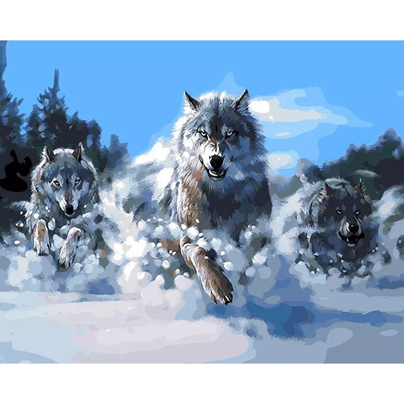 Running Wolves in the Snow Painting - DIY with Allpaintbynumbers.com