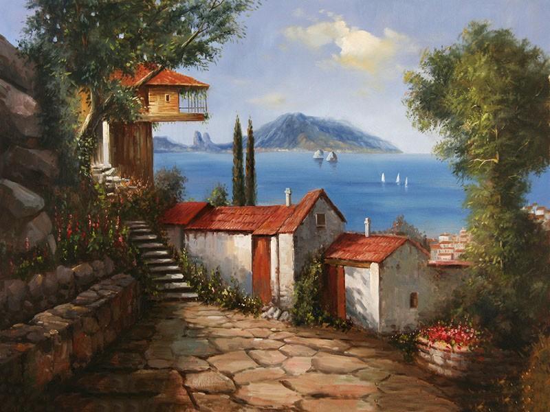 Beautiful Painting of Houses and the Ocean - Do it Yourself - All Paint by numbers