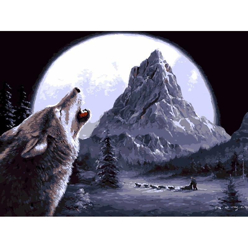 Wolf and the Moon Painting - All Paint by numbers