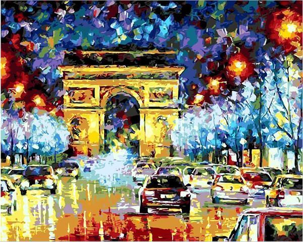 Artistic Colorful Night Rainfall, City Road Painting by Number - DIY - All Paint by numbers